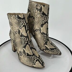 SAM EDELMAM WOMENS HILTY SNAKE PRINT LEATHER ANKLE BLOCK HEEL BOOTS W/ZIPPER